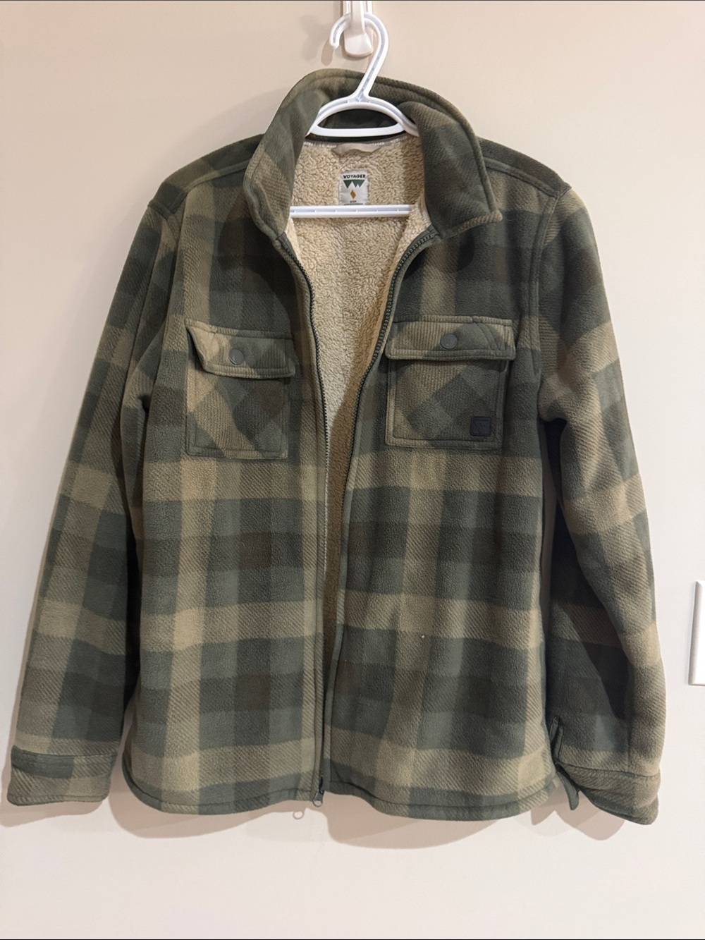 Plaid Sherpa-Lined Zip Shirt Jacket - Olive